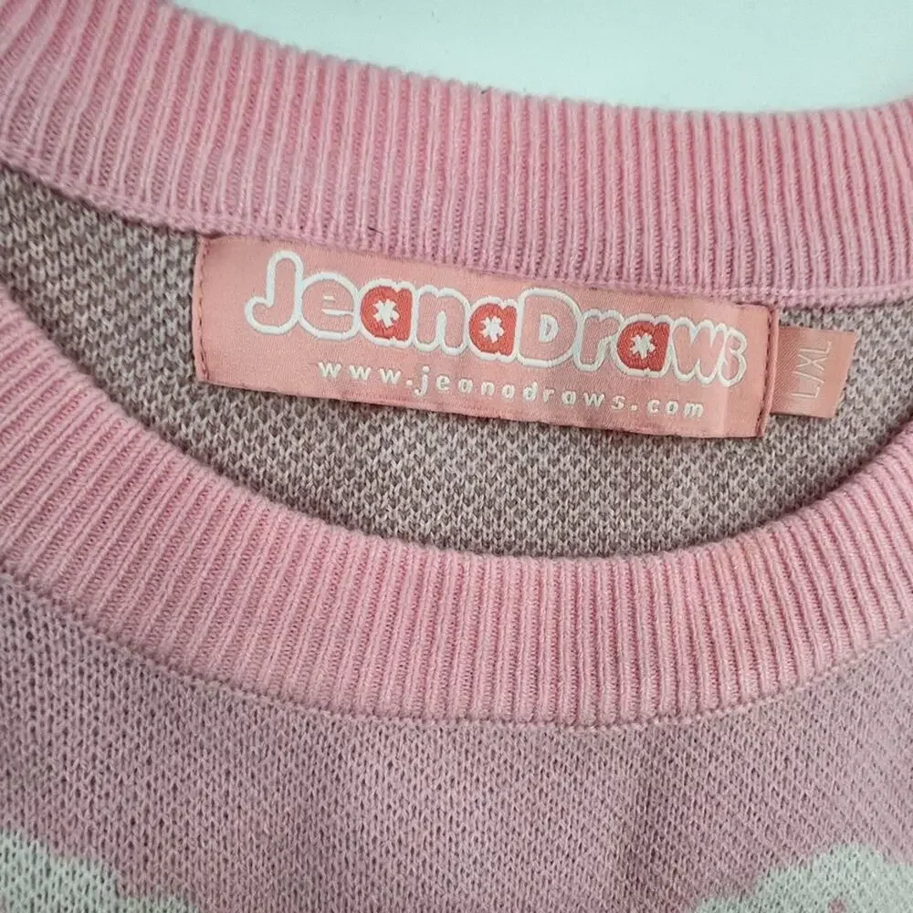 Jeana Draws pink Lakko the Otter crewneck sweater kawaii sz L XL